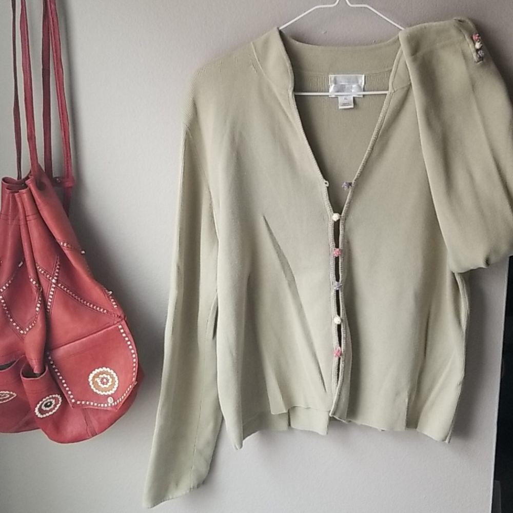 Super cute light green cardigan, hand embroidered